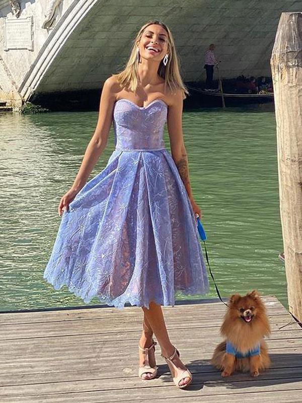 Elegant Strapless Lace Sleeveless Open Shoulder Midi Dress
