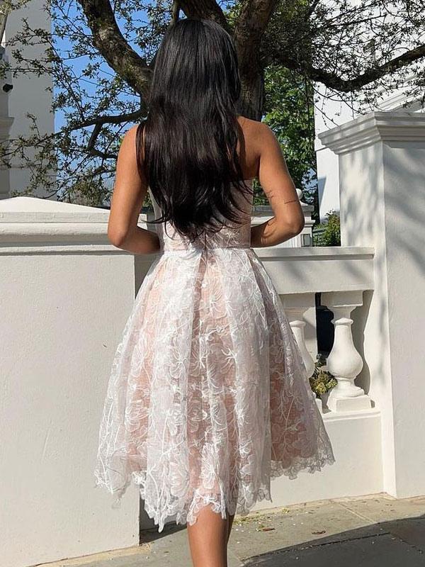 Elegant Strapless Lace Sleeveless Open Shoulder Midi Dress