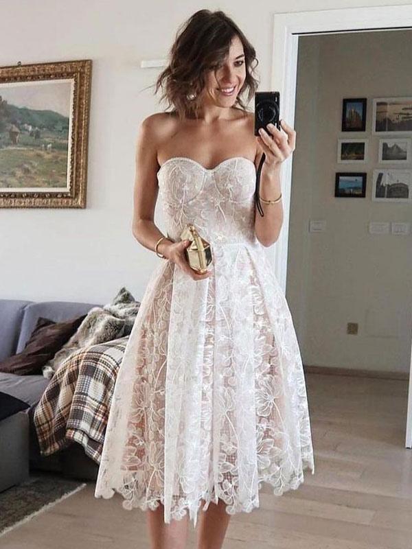 Elegant Strapless Lace Sleeveless Open Shoulder Midi Dress