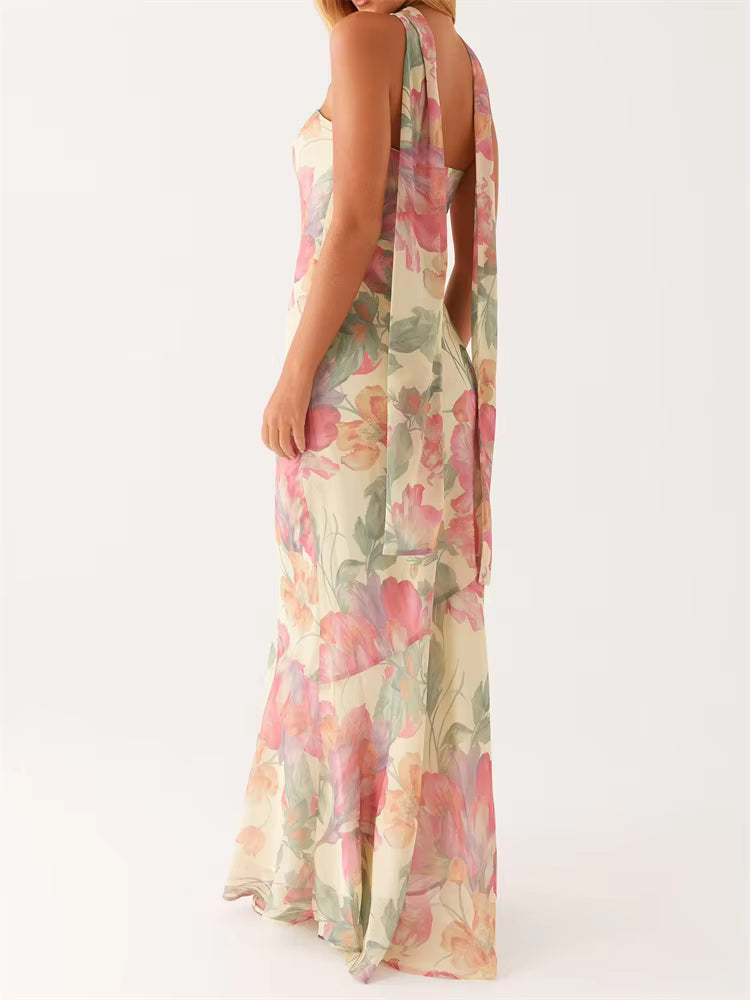 Elegant Strapless Off Shoulder Floral Print Long Maxi Tube Dress