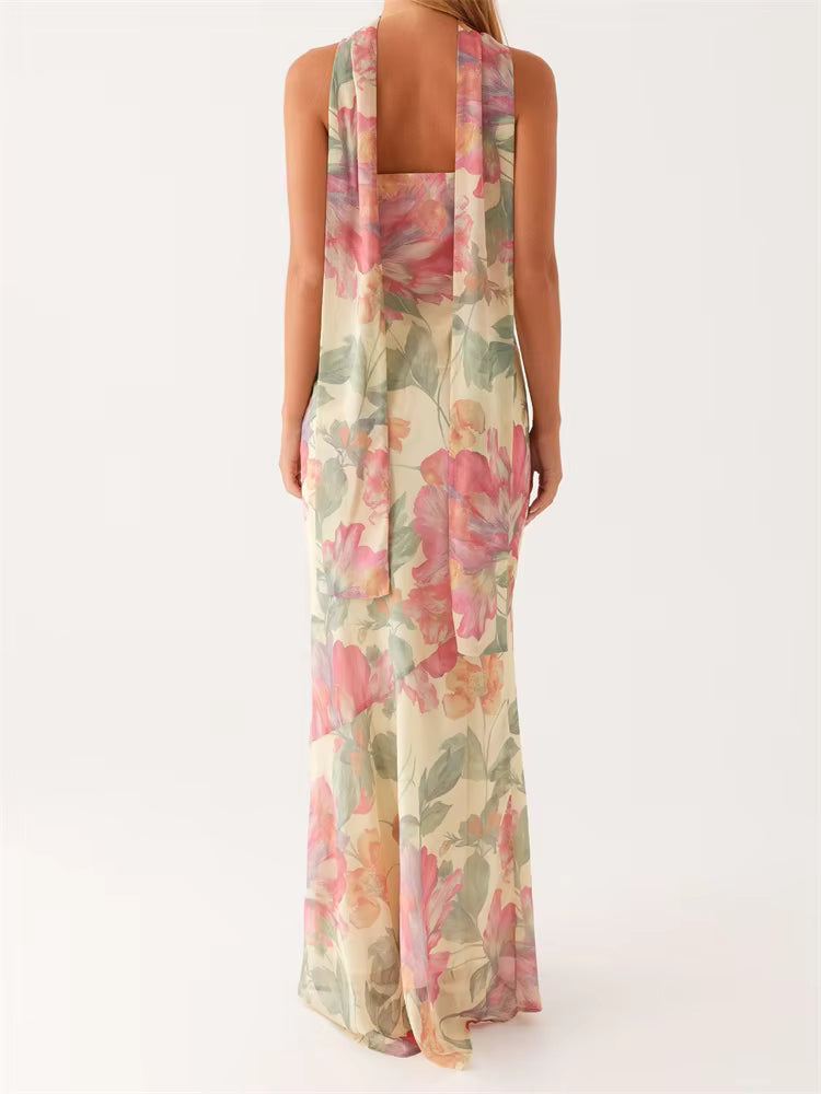 Elegant Strapless Off Shoulder Floral Print Long Maxi Tube Dress