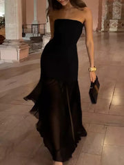 Elegant Strapless Polyester Sheer High Slit Sleeveless Long Dress