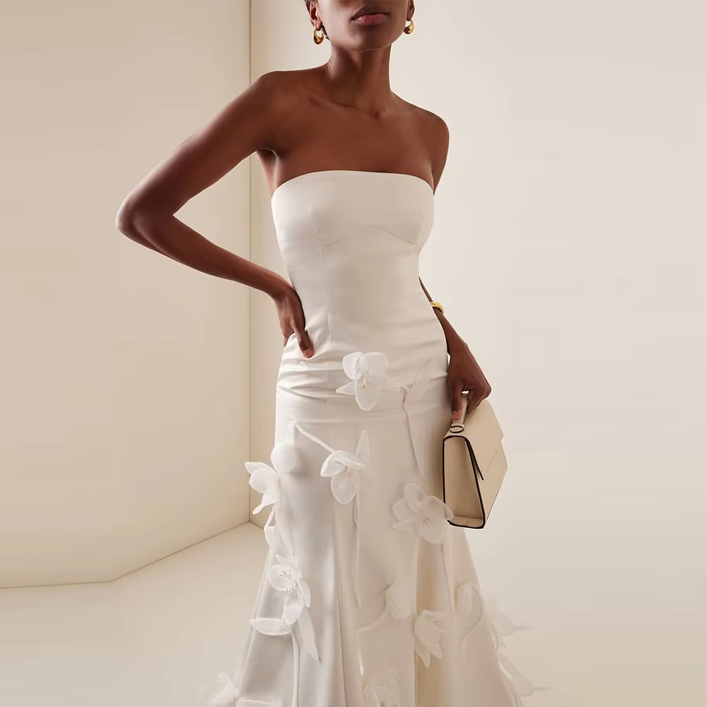 Casual Strapless Sleeveless Solid Spliced Appliques Slimming Maxi Dresses