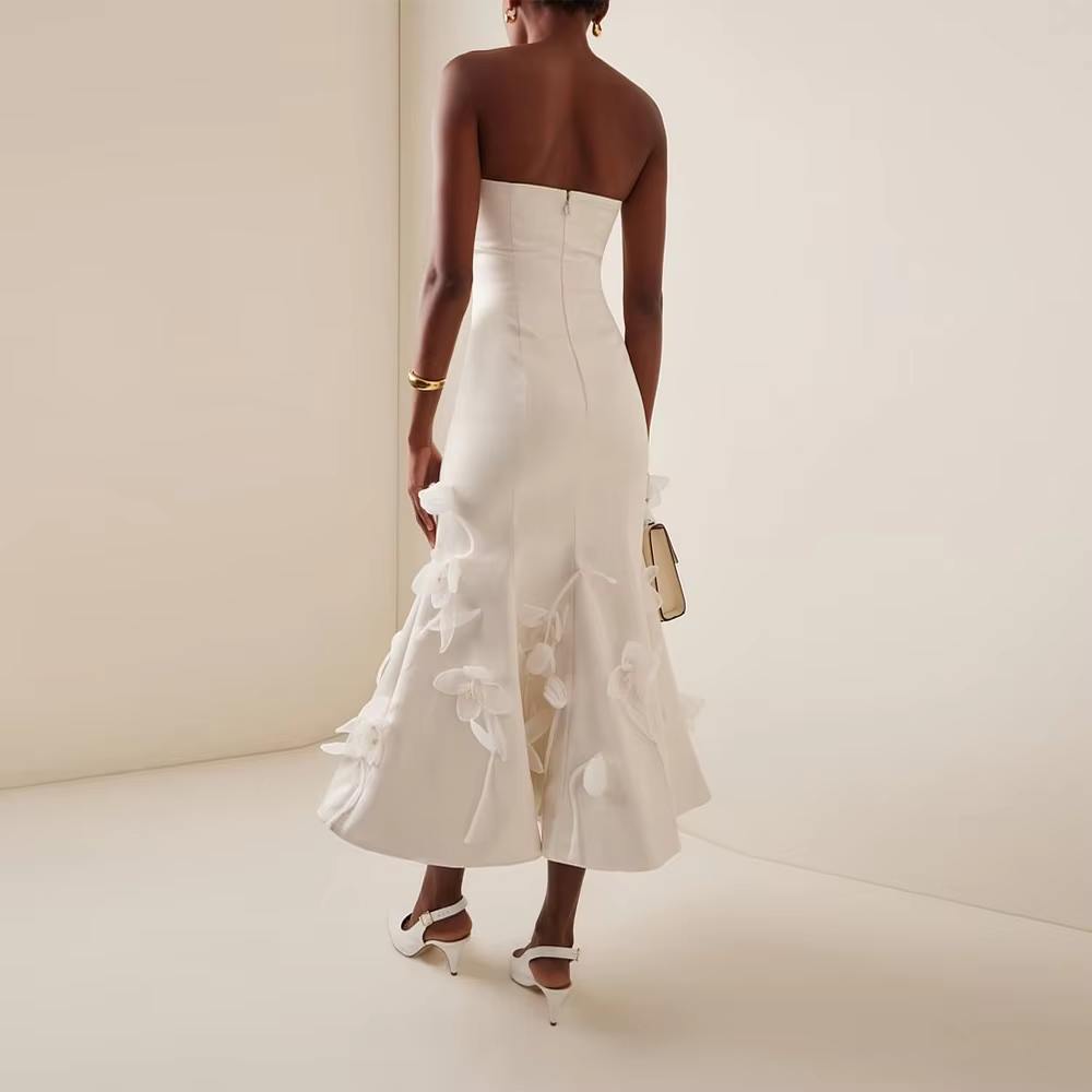 Casual Strapless Sleeveless Solid Spliced Appliques Slimming Maxi Dresses