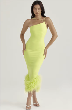 Elegant Strapless Sleeveless Spaghetti Strap Feather Backless Bodycon Midi Dress