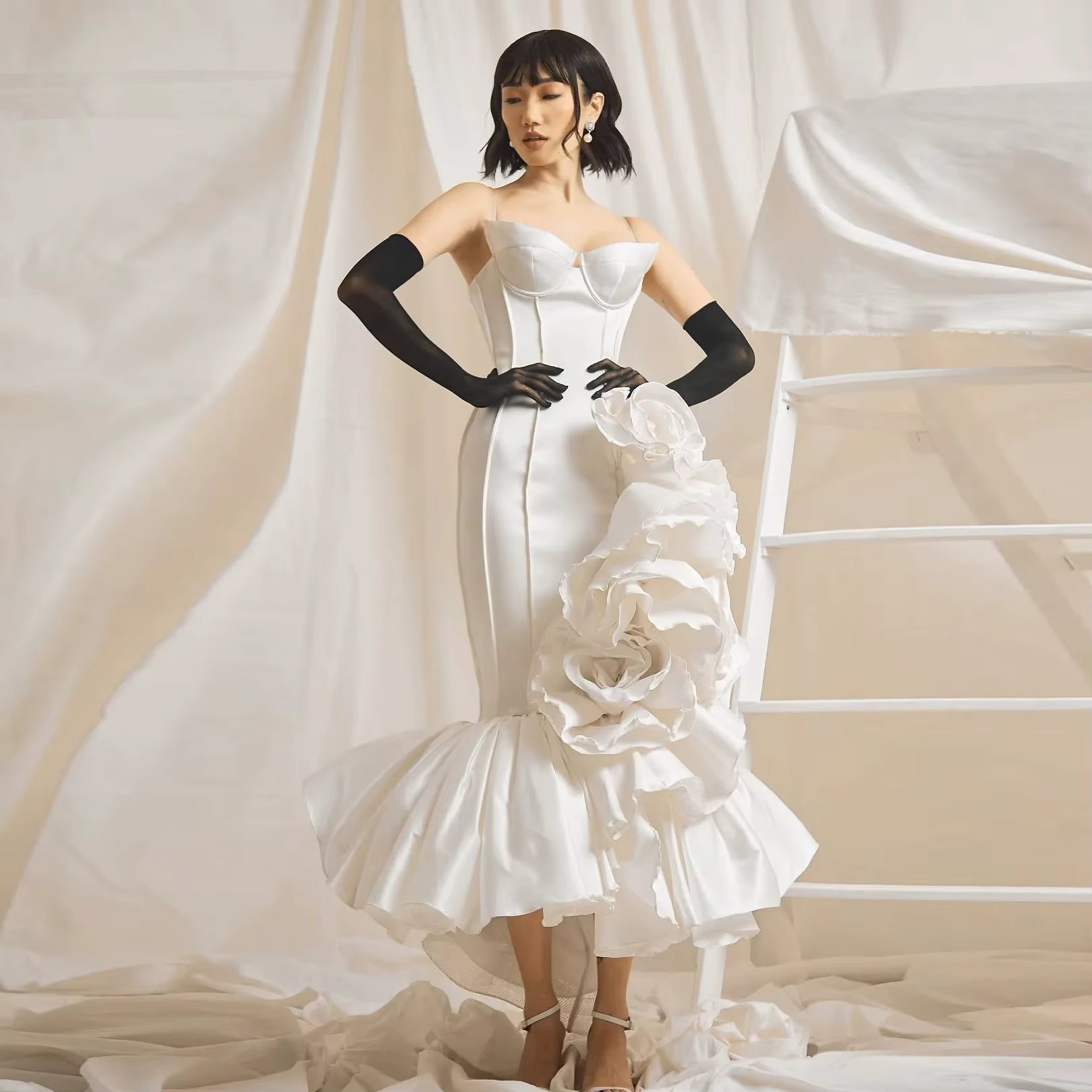 Elegant Strapless With Bright Line Decoration Ankle Length Floral Engagement Eveing Maxi Dresses
