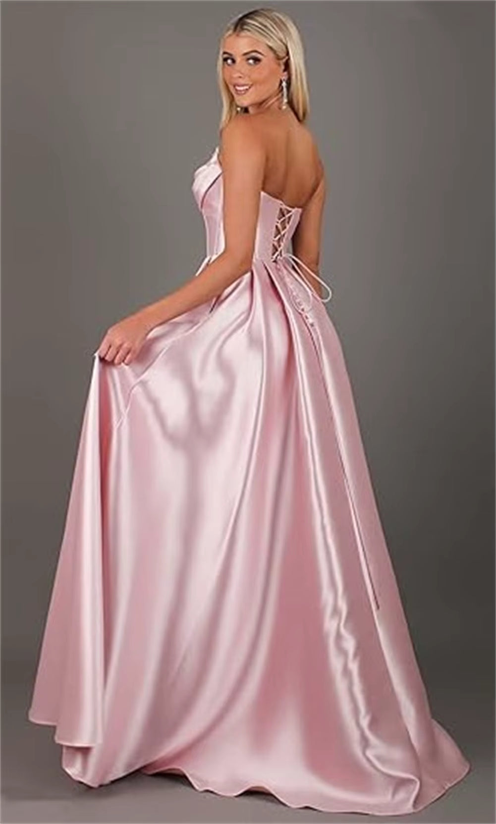 Elegant Strapless With Pocket A Line Wedding Corset Formal Evening Prom Maxi Dress