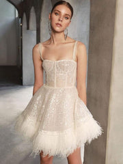 Elegant Straps Neck Sequins Sleeveless Sheer Birthday Party Mini Dress