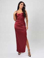 Elegant Straps Neck Split Front Sleeveless High-slit Semi Formal Party Dress