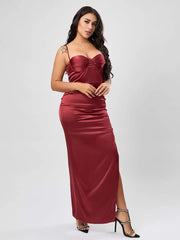 Elegant Straps Neck Split Front Sleeveless High-slit Semi Formal Party Dress