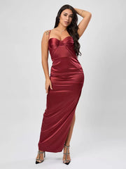 Elegant Straps Neck Split Front Sleeveless High-slit Semi Formal Party Dress