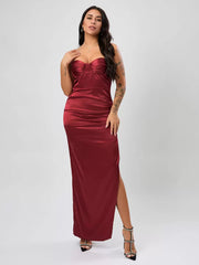 Elegant Straps Neck Split Front Sleeveless High-slit Semi Formal Party Dress
