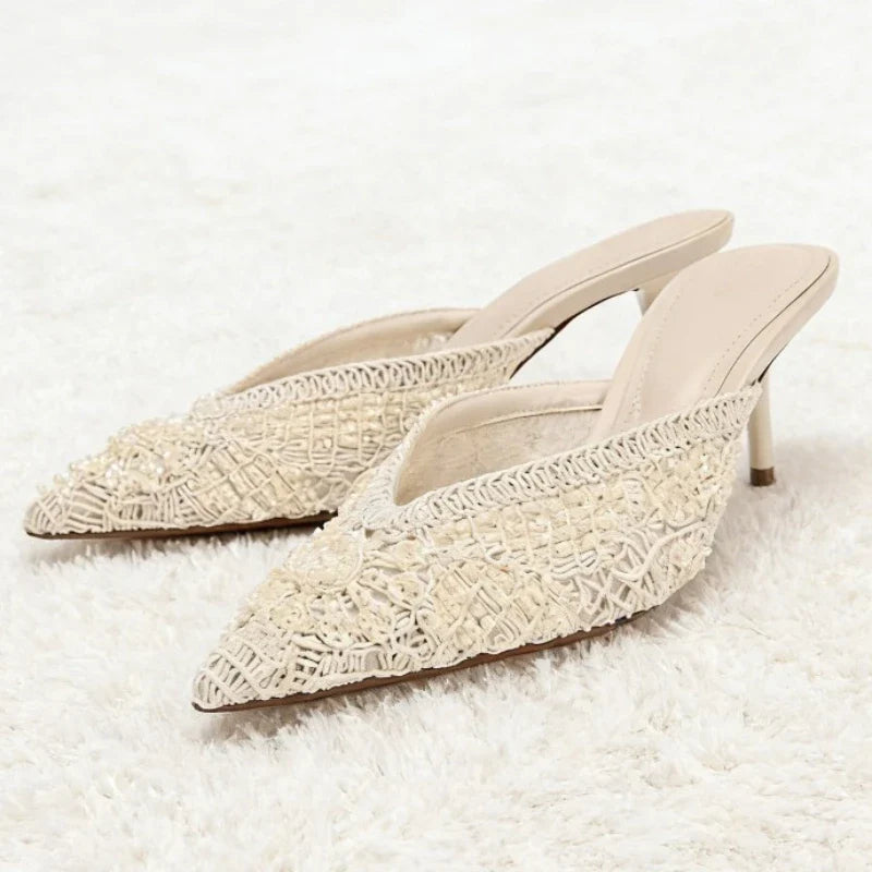 Elegant String Bead Decoration Heel
