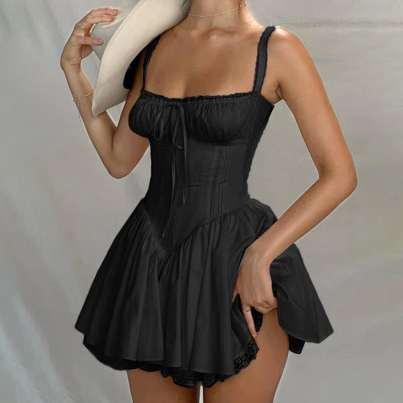 Elegant Sweet Robe Spaghetti Strap Zipper Mini Corset Dress