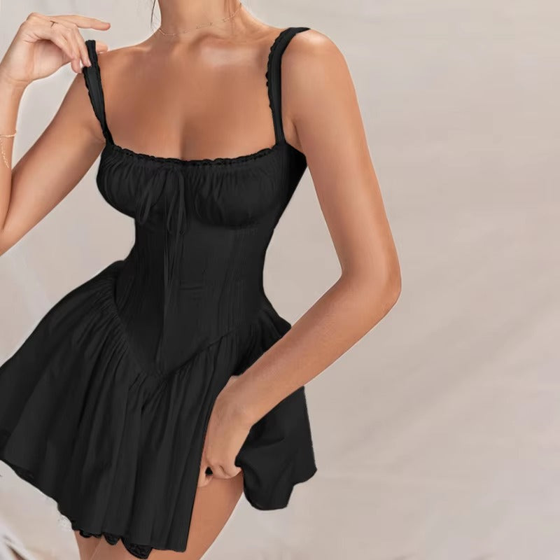 Elegant Sweet Robe Spaghetti Strap Zipper Mini Corset Dress