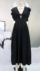 Elegant Sweet Ruffled Sleeveless Solid Color Maxi A-line Dress