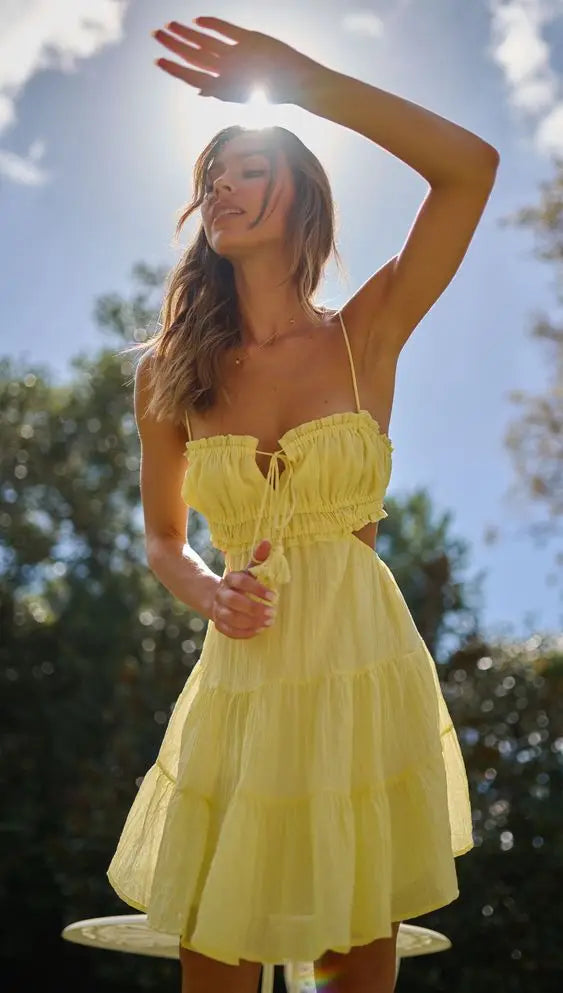 Elegant Sweet V Neck Tassel Decoration Sleeveless Backless Mini Dress