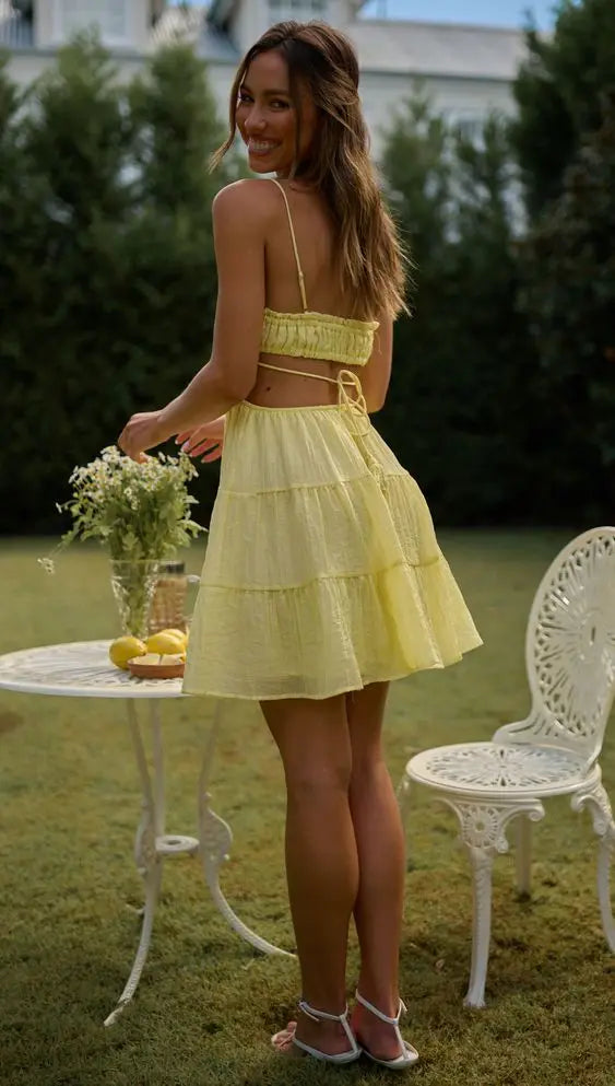 Elegant Sweet V Neck Tassel Decoration Sleeveless Backless Mini Dress