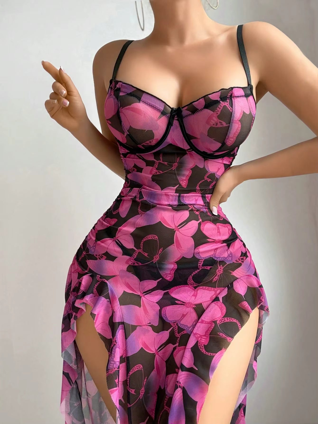 Elegant Sweetheart Butterfly Hollow Out Long High Split Maxi Dress
