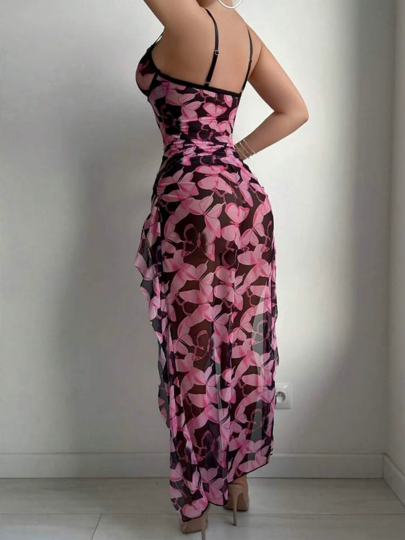 Elegant Sweetheart Butterfly Hollow Out Long High Split Maxi Dress