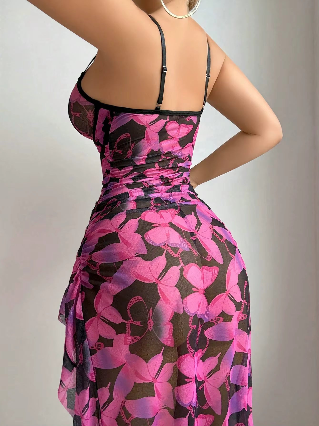 Elegant Sweetheart Butterfly Hollow Out Long High Split Maxi Dress