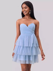 Elegant Sweetheart Neckline Tiered Ruffle Mini Party Dress