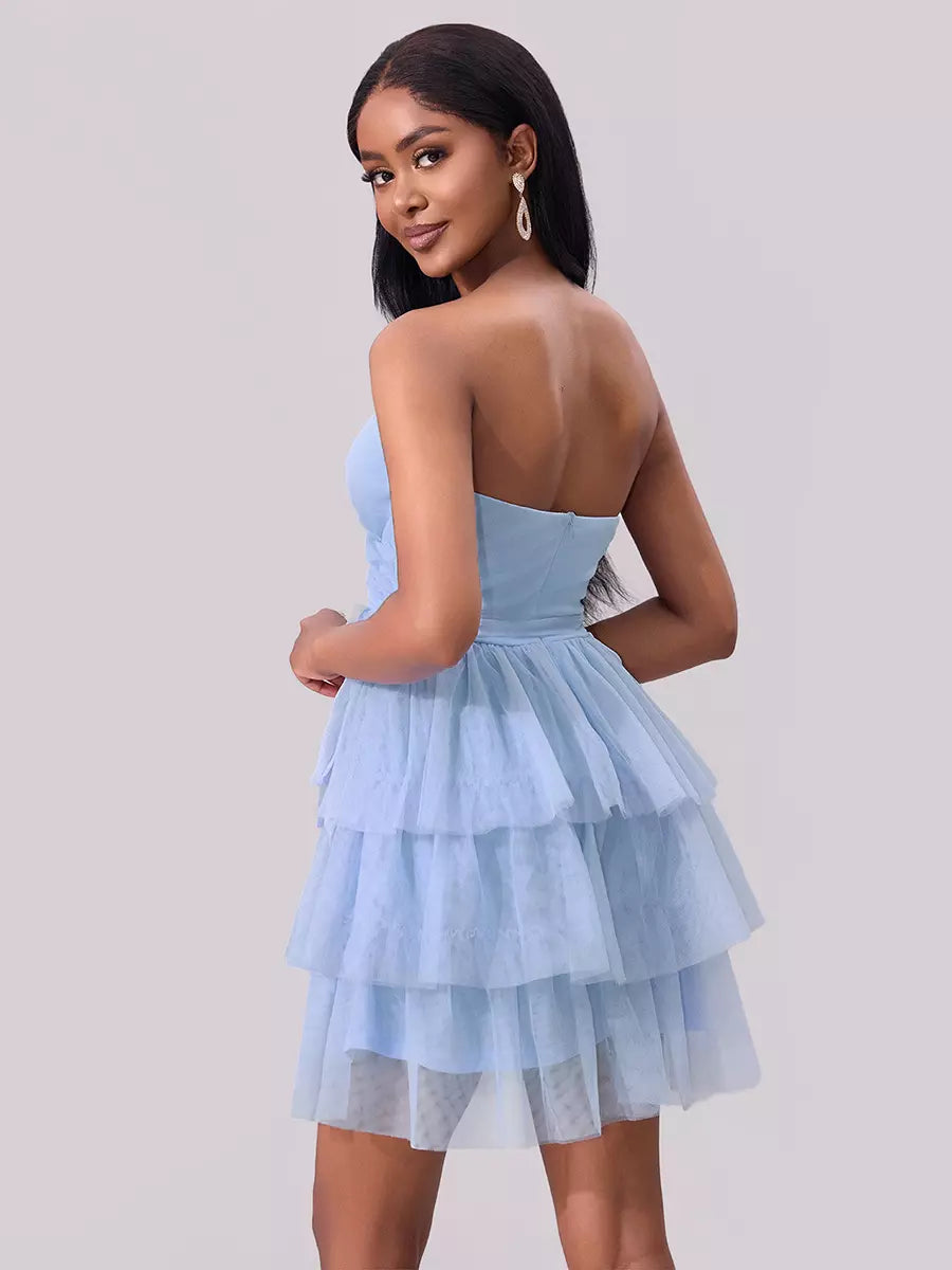 Elegant Sweetheart Neckline Tiered Ruffle Mini Party Dress