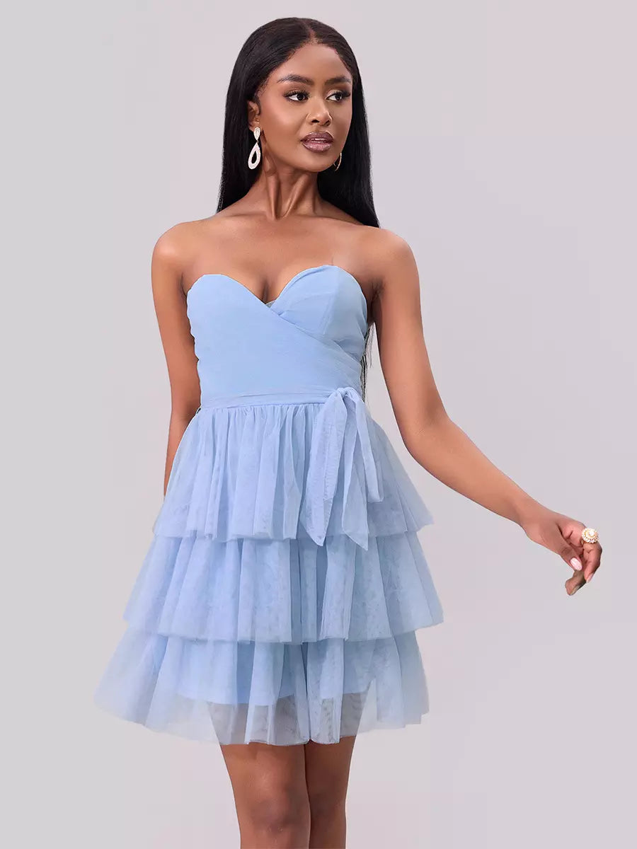 Elegant Sweetheart Neckline Tiered Ruffle Mini Party Dress