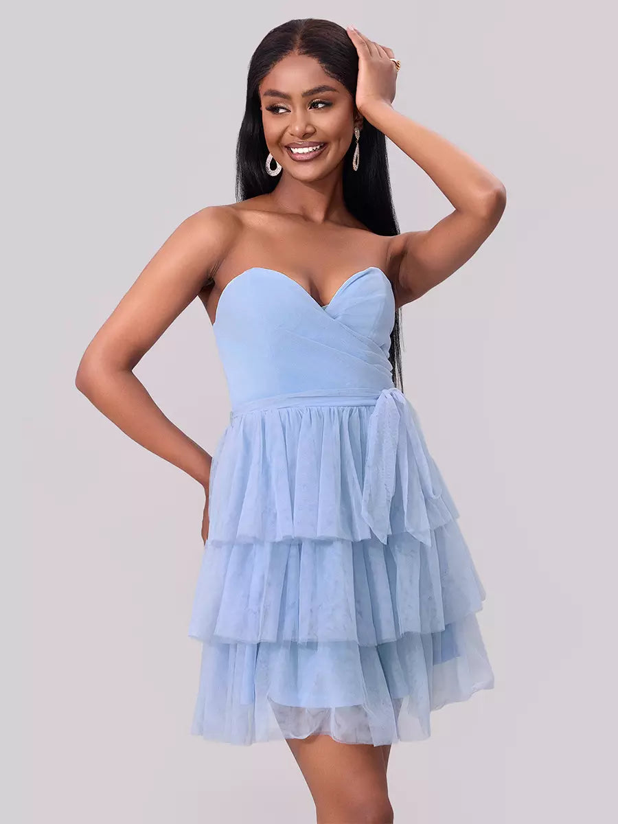 Elegant Sweetheart Neckline Tiered Ruffle Mini Party Dress