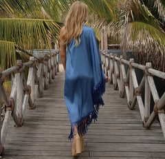 Elegant Tassel One Shoulder Loose Ribbon Full Sleeve Asymmetric Maxi Dress