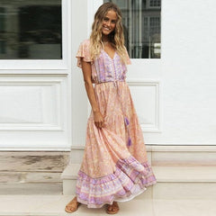 Elegant Tassel Print Casual Floral Maxi Dress