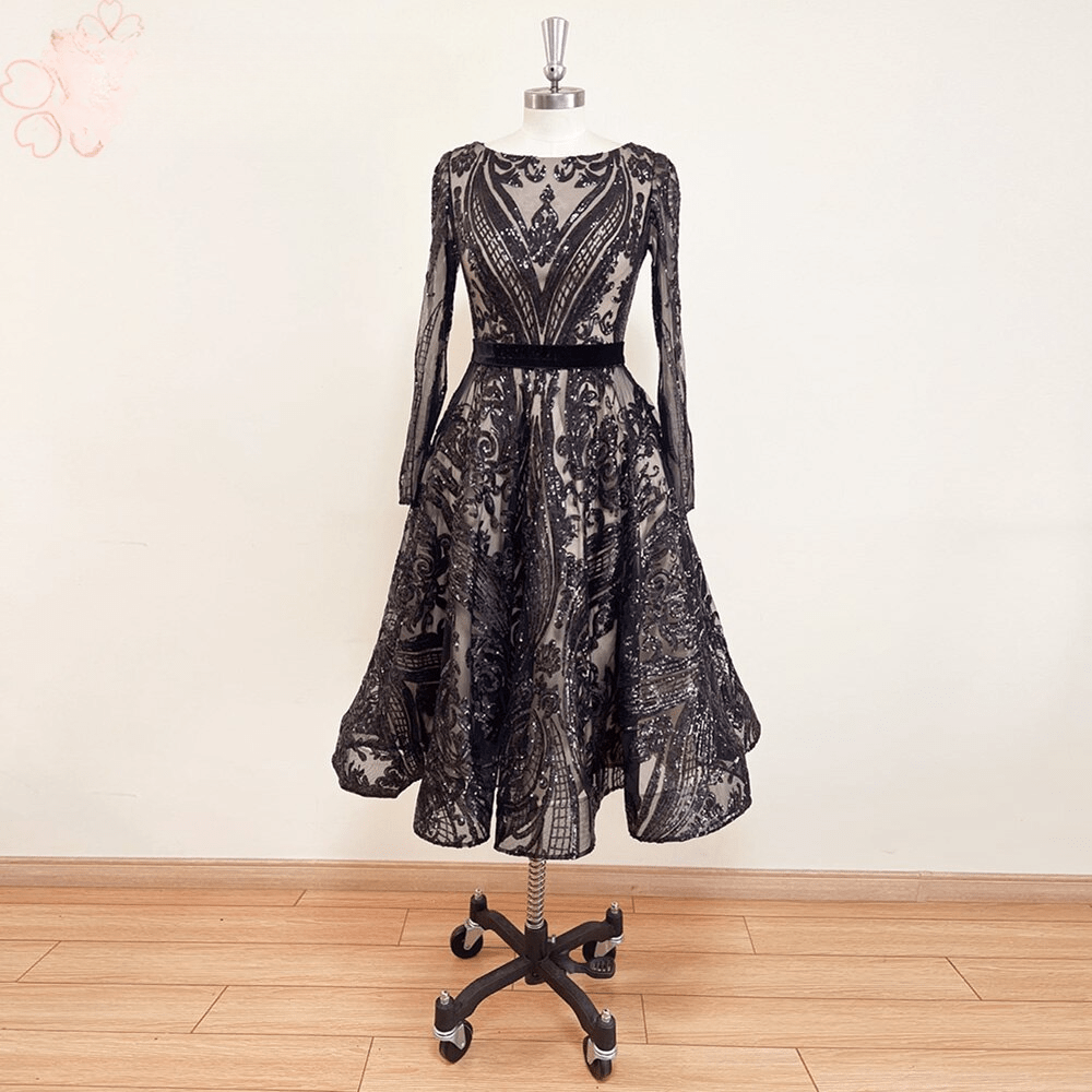 Elegant Tea Length Sequin Short Prom Party Gowns