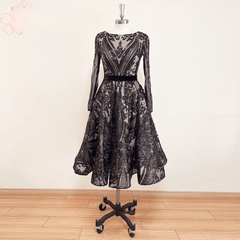Elegant Tea Length Sequin Short Prom Party Gowns
