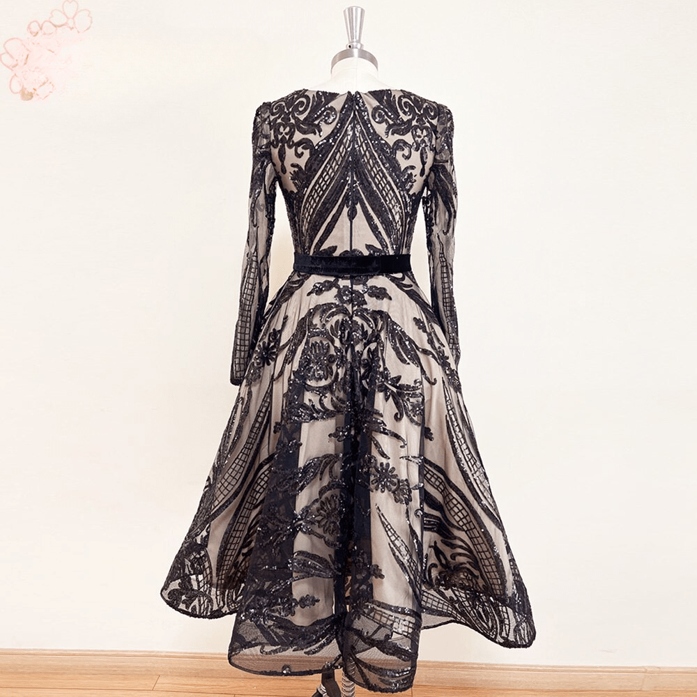 Elegant Tea Length Sequin Short Prom Party Gowns