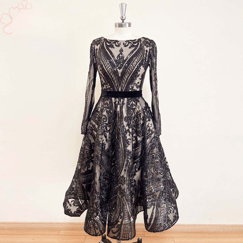Elegant Tea Length Sequin Short Prom Party Gowns