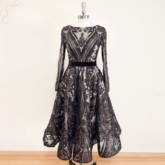 Elegant Tea Length Sequin Short Prom Party Gowns