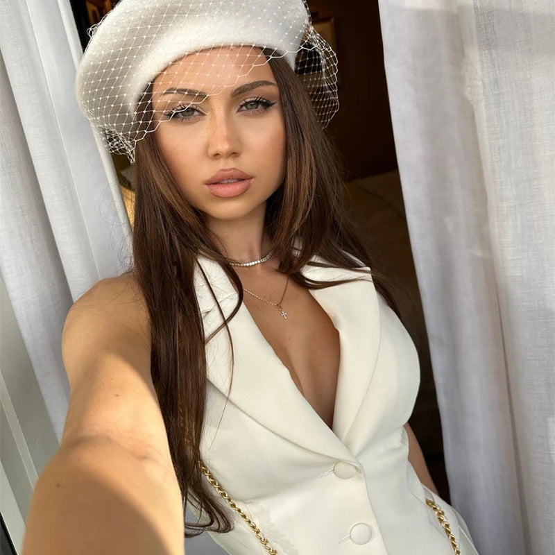 Elegant Temperament Fit Set V-neck Tight Vest Mini Pleated  Two-piece Set