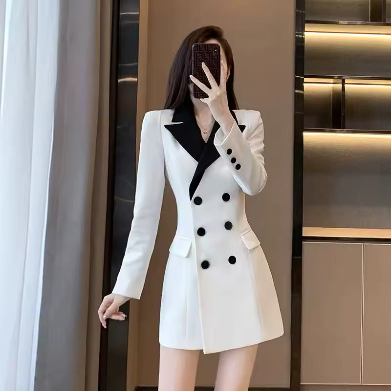 Elegant Temperament Long-sleeved Waisted Suit Slim Skirt Blazer Dress