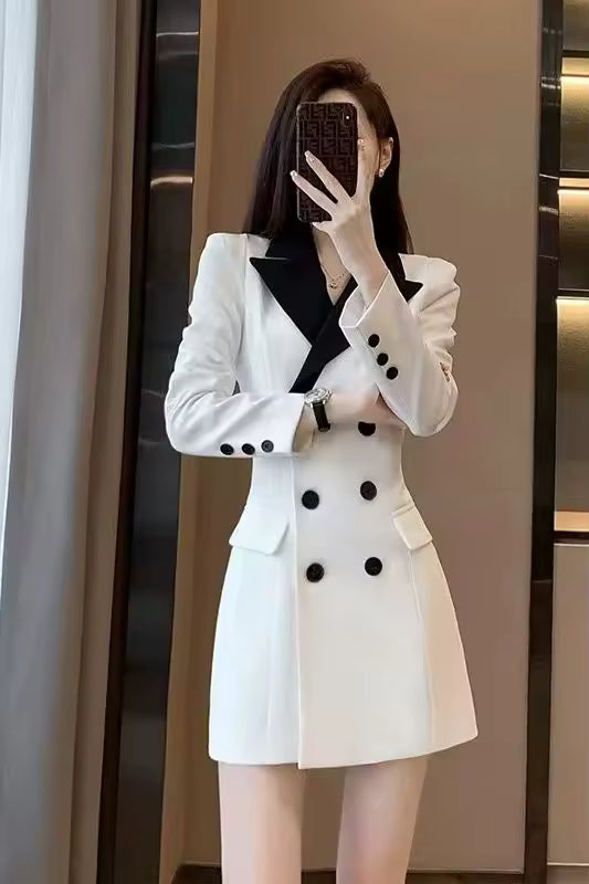 Elegant Temperament Long-sleeved Waisted Suit Slim Skirt Blazer Dress