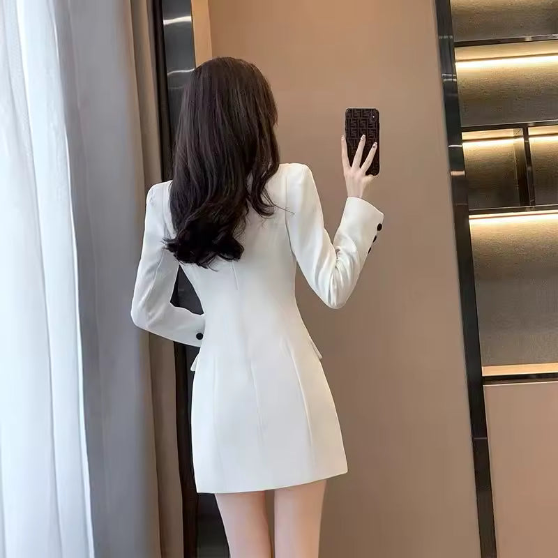 Elegant Temperament Long-sleeved Waisted Suit Slim Skirt Blazer Dress