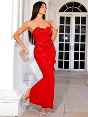 Elegant Three-Dimensional Flower Design Bodycon Maxi Dress