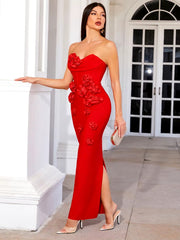 Elegant Three-Dimensional Flower Design Bodycon Maxi Dress