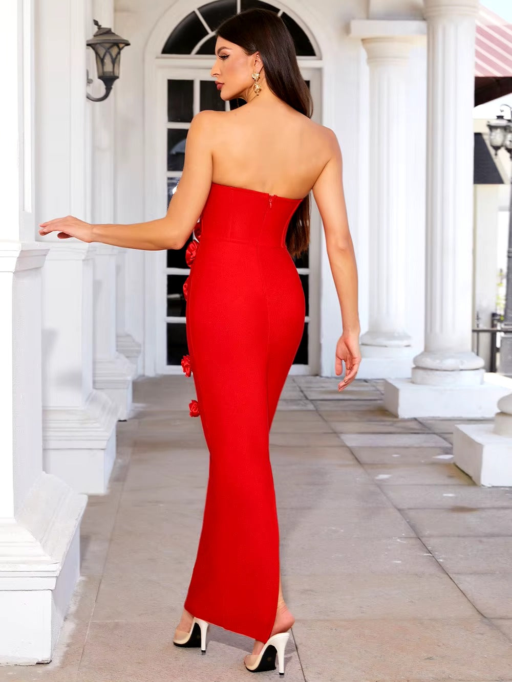 Elegant Three-Dimensional Flower Design Bodycon Maxi Dress