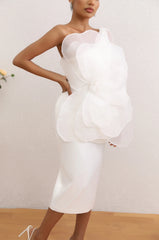Elegant Three-Dimensional Flower One-Shoulder Medium Length Dress