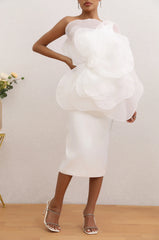 Elegant Three-Dimensional Flower One-Shoulder Medium Length Dress