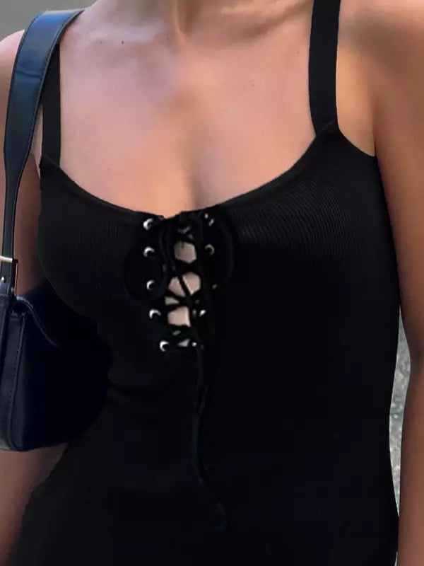 Elegant Tie Front High-slit Sleeveless Spaghetti Straps Dress