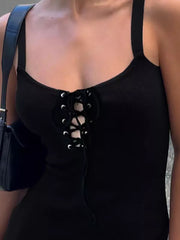 Elegant Tie Front High-slit Sleeveless Spaghetti Straps Dress