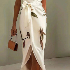 Elegant Tie-up Bow Floral Print Irregular Slim Boho V-Neck Knot Hollow Party Dresses