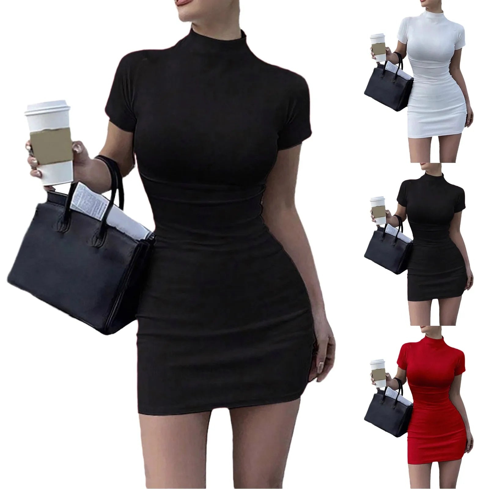 Elegant Tight Hip Wrap With Sleeves Spicy Body-con Slim Mini Dress