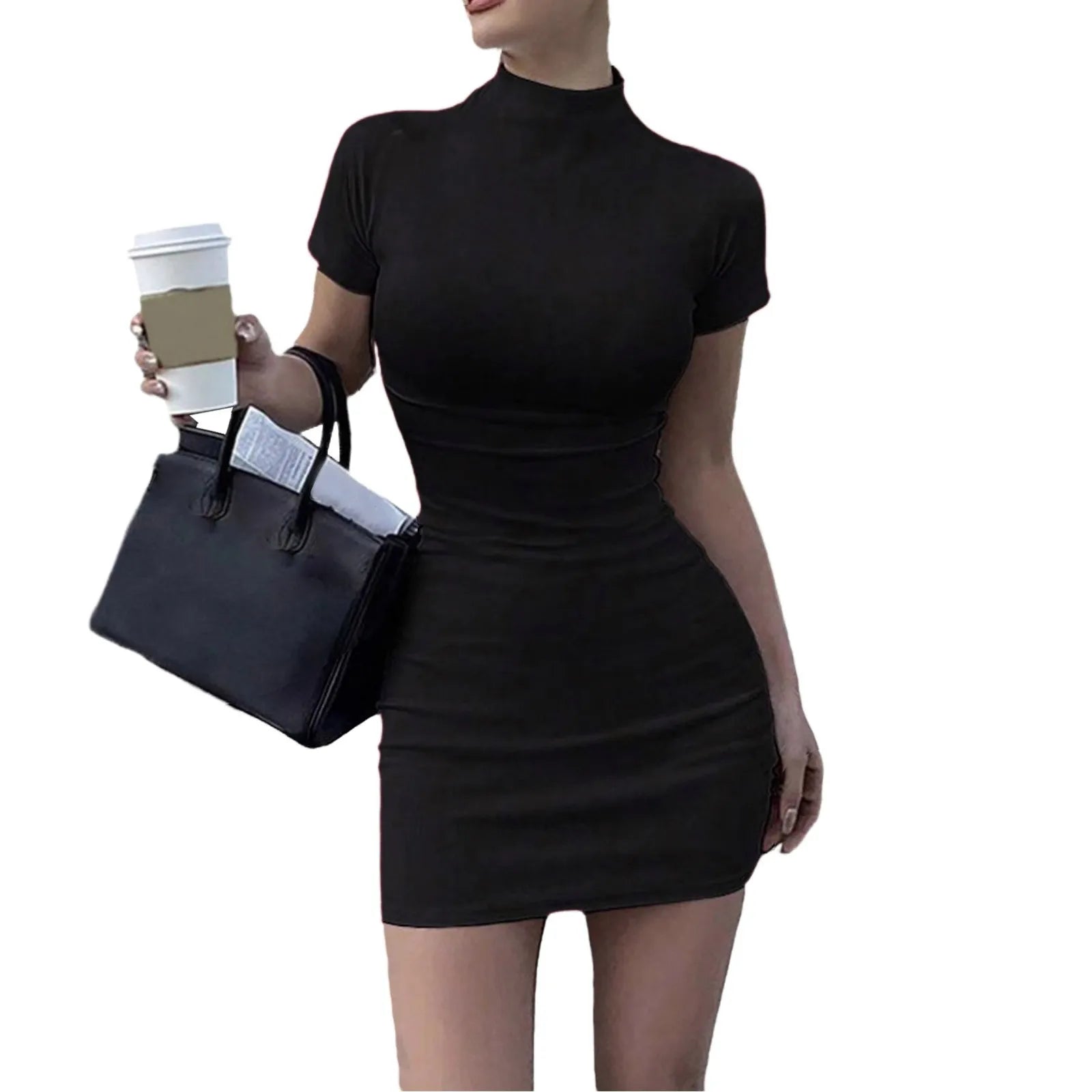 Elegant Tight Hip Wrap With Sleeves Spicy Body-con Slim Mini Dress